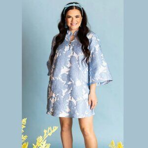 Brianna Cannon Caftan Powder Blue Floral Mini Dress Sz XS
